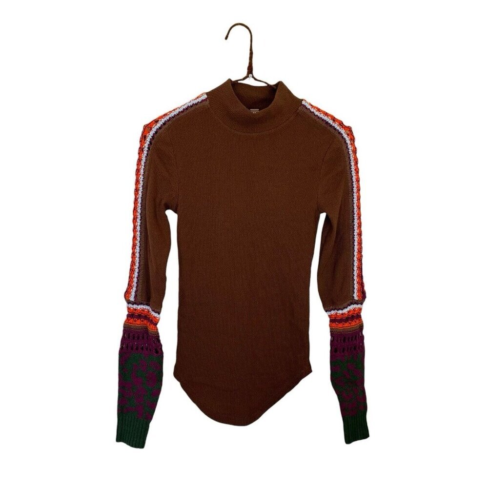 Free People Switch It Up Crochet Cuff Thermal Long Sleeve Knit Top NWOT Xsmall - Picture 3 of 5